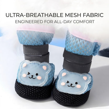 Breathable Mesh Dog Boots with Reflective Straps & Non-Slip Sole - Adjustable Pet Paw Protectors