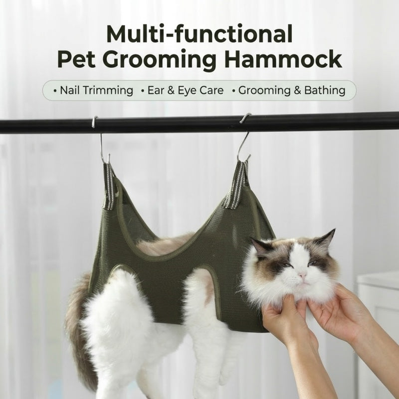 Breathable Mesh Pet Grooming Hammock Sling with Stainless Steel Hooks for Dogs & Cats - Safe Nail Trimming, Bathing, and Eye/Ear Care
