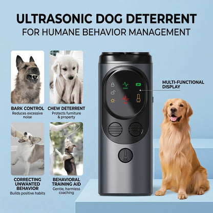 3-Head Ultrasonic Dog Training Device & Anti-Bark Deterrent with LED Flashlight, Rechargeable Dual-Mode Bark Control Tool