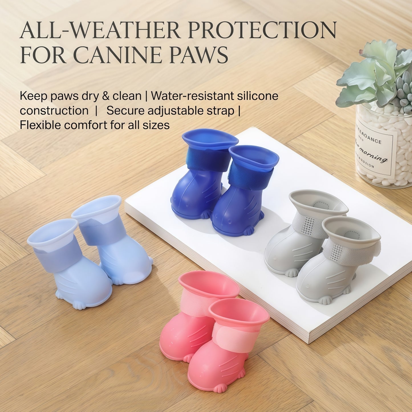 Waterproof Silicone Dog Boots, Non-Slip Pet Paw Protectors with Adjustable Straps for All-Weather