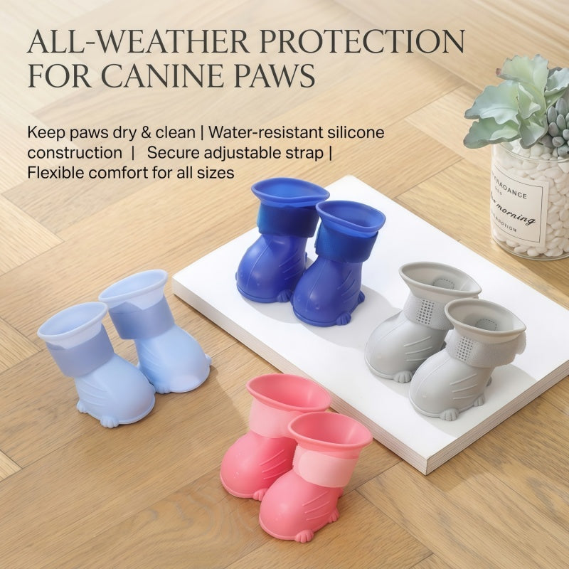 Waterproof Silicone Dog Boots, Non-Slip Pet Paw Protectors with Adjustable Straps for All-Weather