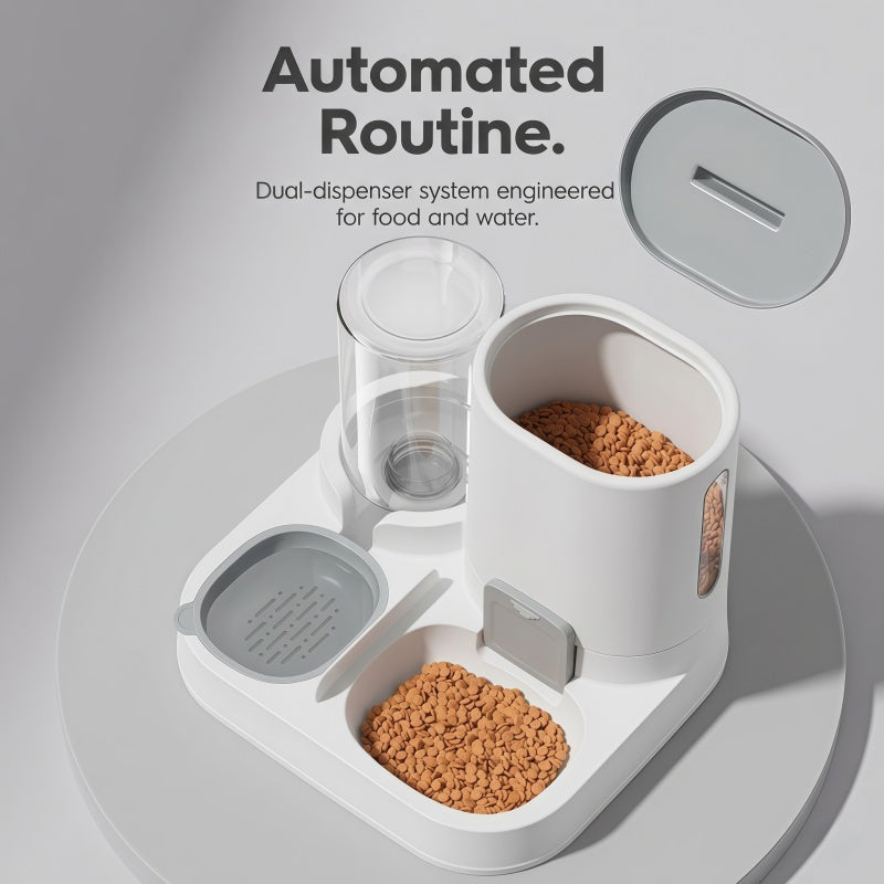 2-in-1 Gravity Pet Feeder and Water Dispenser Set for Cats & Small Dogs, Automatic Waterer & Dry Food Storage Station