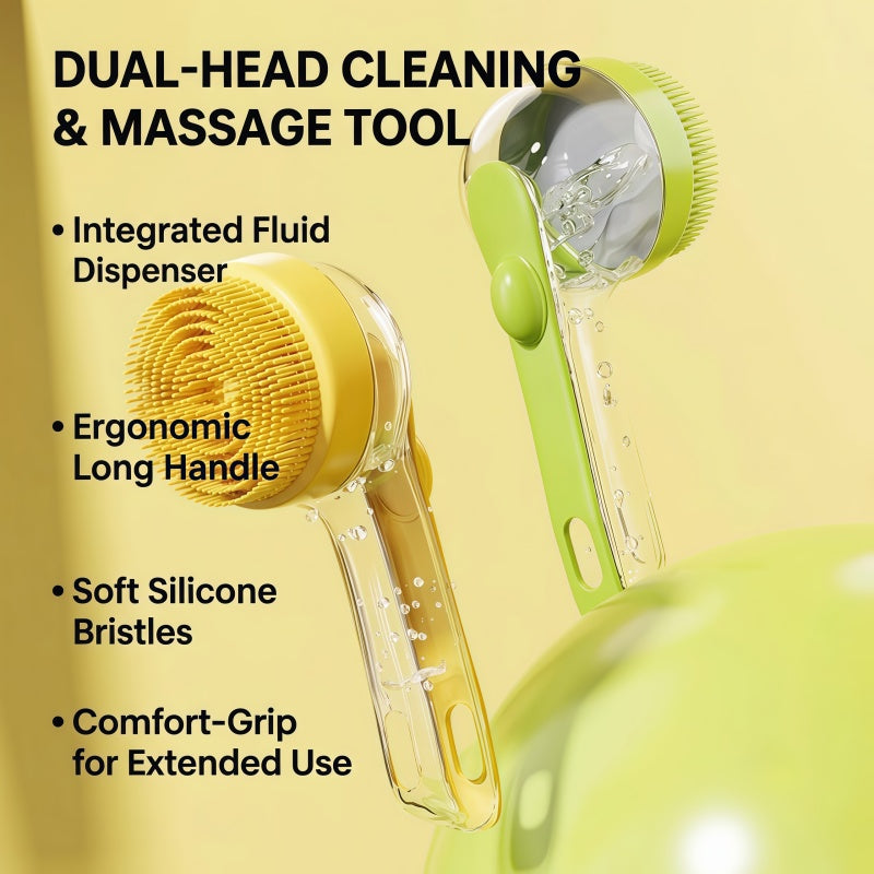 2-in-1 Pet Bath Brush with Liquid Soap Dispenser, Soft Silicone Grooming Massage Scrubber for Dogs and Cats