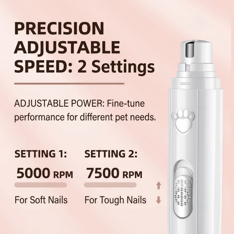 Quiet Electric Pet Nail Grinder for Dogs and Cats - 2 Speed Rechargeable Trimmer