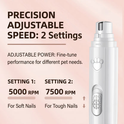 Quiet Electric Pet Nail Grinder for Dogs and Cats - 2 Speed Rechargeable Trimmer