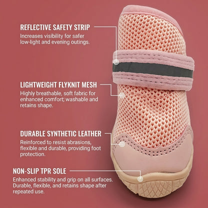 Reflective Dog Boots with Anti-Slip Sole & Breathable Mesh - All-Weather Paw Protection (Set of 4)