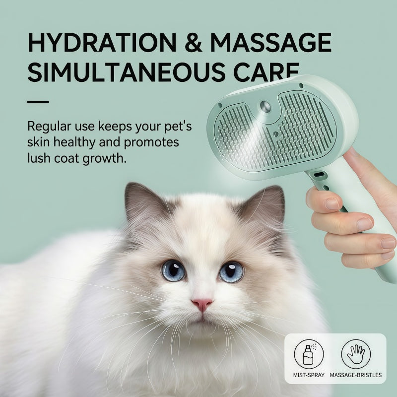 3-in-1 Electric Pet Steaming Brush with Spray, Self-Cleaning Grooming & Deshedding Comb for Cats and Dogs, USB Rechargeable