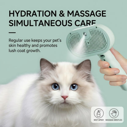 3-in-1 Electric Pet Steaming Brush with Spray, Self-Cleaning Grooming & Deshedding Comb for Cats and Dogs, USB Rechargeable