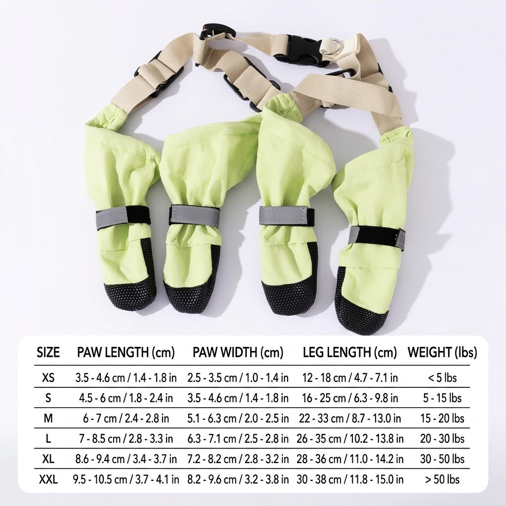 All-Terrain Dog Suspender Boots with Integrated Harness System - Waterproof, Anti-Slip Paw Protection