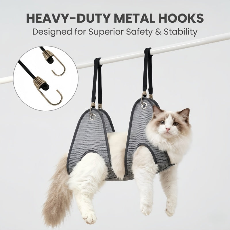 Pet Grooming Hammock Harness with Metal Hooks & Adjustable Strap for Cats and Small to Medium Dogs - Breathable Mesh Sling