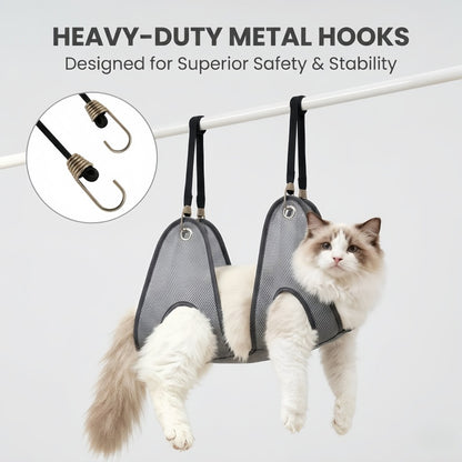 Pet Grooming Hammock Harness with Metal Hooks & Adjustable Strap for Cats and Small to Medium Dogs - Breathable Mesh Sling