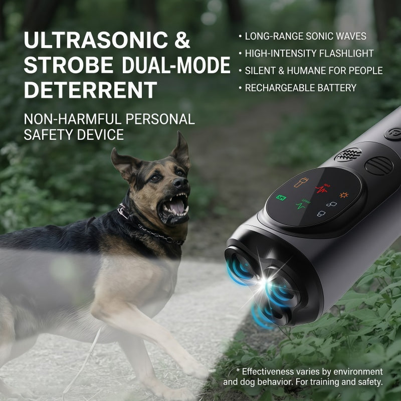 3-Head Ultrasonic Dog Training Device & Anti-Bark Deterrent with LED Flashlight, Rechargeable Dual-Mode Bark Control Tool