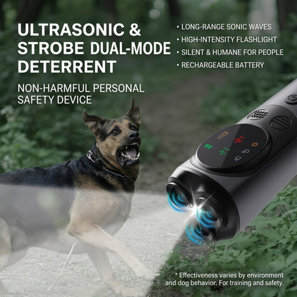 3-Head Ultrasonic Dog Training Device & Anti-Bark Deterrent with LED Flashlight, Rechargeable Dual-Mode Bark Control Tool