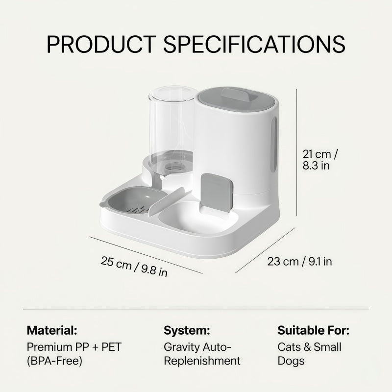 2-in-1 Gravity Pet Feeder and Water Dispenser Set for Cats & Small Dogs, Automatic Waterer & Dry Food Storage Station