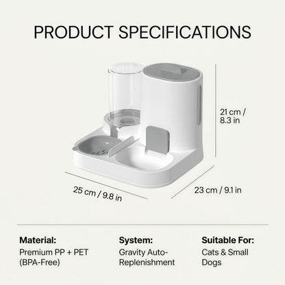 2-in-1 Gravity Pet Feeder and Water Dispenser Set for Cats & Small Dogs, Automatic Waterer & Dry Food Storage Station