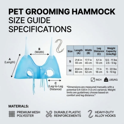 Breathable Mesh Pet Grooming Hammock Harness for Cats & Small Dogs with Adjustable Leg Straps, Light Blue