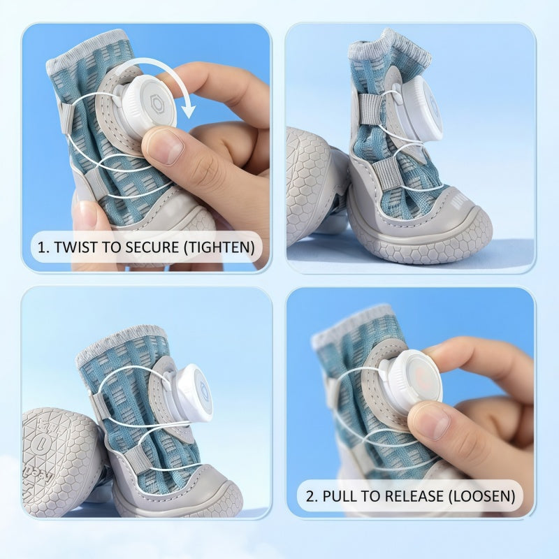 Adjustable Breathable Mesh Dog Boots with Quick-Dial Lacing and Anti-Slip Sole