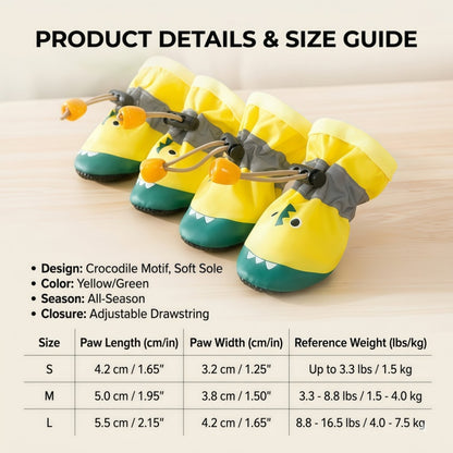 Anti-Slip Dog Boots with Adjustable Drawstring, Soft Sole Crocodile Pet Shoes - 4 Pack