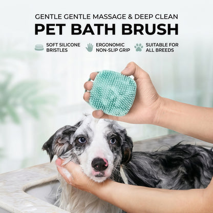 Soft Silicone Bath Brush & Pet Grooming Massager with Soap Dispenser, Ergonomic Non-Slip Body Scrubber