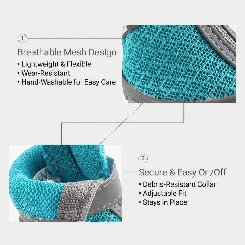 Breathable Mesh Dog Boots with Anti-Slip Sole, Reflective Straps & Zipper