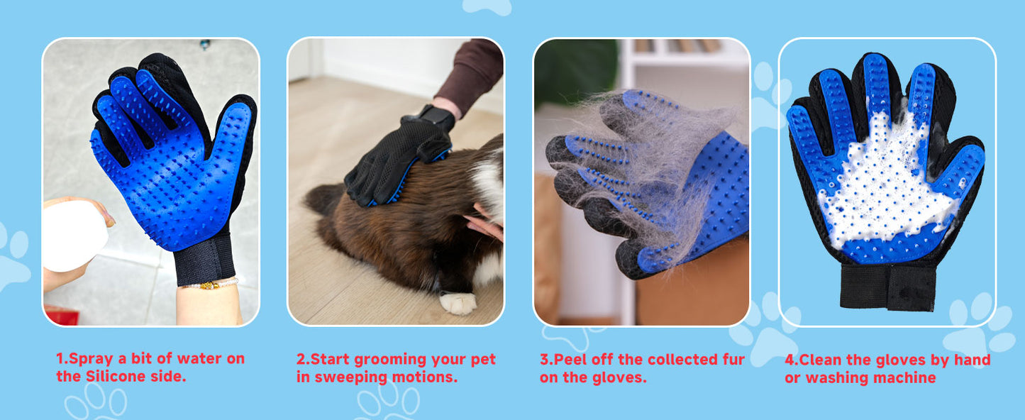 Pet Grooming Gloves, Soft Silicone Gentle Deshedding Brush Gloves for Dogs & Cats, Breathable Mesh