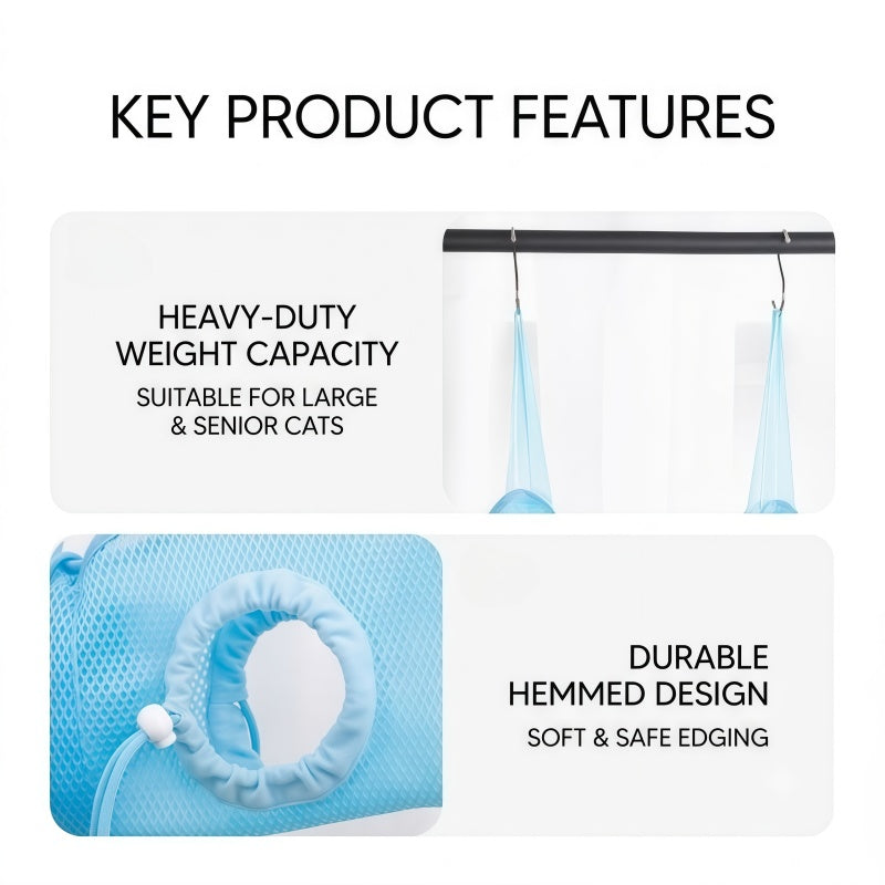 Breathable Mesh Pet Grooming Hammock Harness for Cats & Small Dogs with Adjustable Leg Straps, Light Blue