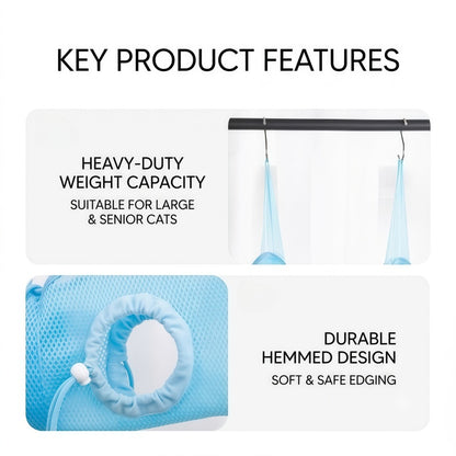 Breathable Mesh Pet Grooming Hammock Harness for Cats & Small Dogs with Adjustable Leg Straps, Light Blue