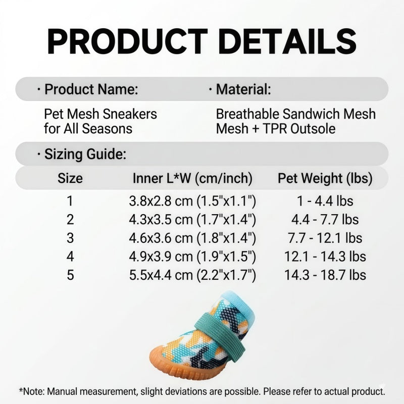Breathable Mesh Dog Shoes with Anti-Slip TPR Sole, Adjustable Pet Sneakers for Small Dogs
