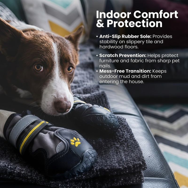 Water-Repellent Dog Boots with Anti-Slip Sole & Reflective Straps, Winter Fleece Lined Paw Protectors
