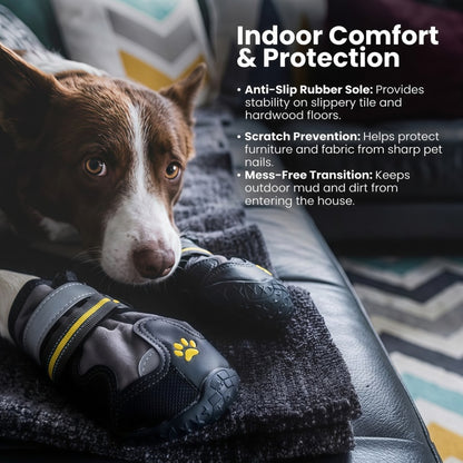 Water-Repellent Dog Boots with Anti-Slip Sole & Reflective Straps, Winter Fleece Lined Paw Protectors