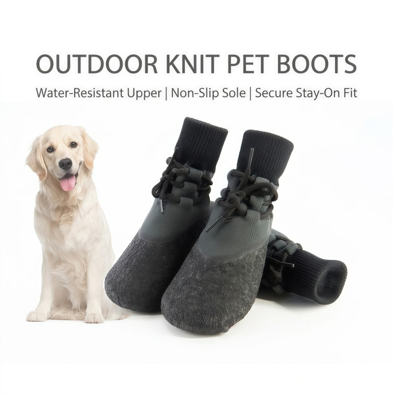 Water-Resistant Outdoor Knit Dog Boots with Non-Slip Sole & Adjustable Fastening