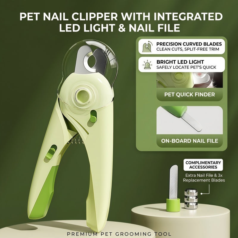 Professional Pet Nail Clipper with LED Light & Nail Catcher - Ergonomic Cat & Dog Grooming Trimmer