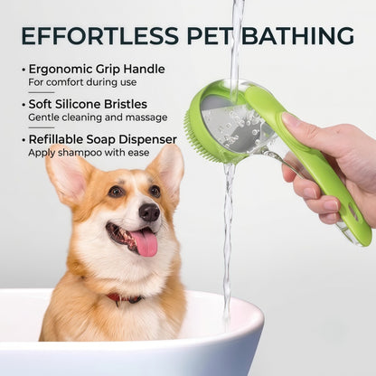 2-in-1 Pet Bath Brush with Liquid Soap Dispenser, Soft Silicone Grooming Massage Scrubber for Dogs and Cats