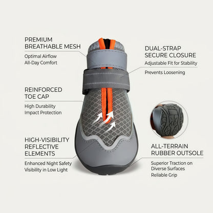 All-Weather Breathable Mesh Dog Boots with Anti-Slip Rubber Sole and Reflective Straps - Set of 4