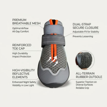 All-Weather Breathable Mesh Dog Boots with Anti-Slip Rubber Sole and Reflective Straps - Set of 4
