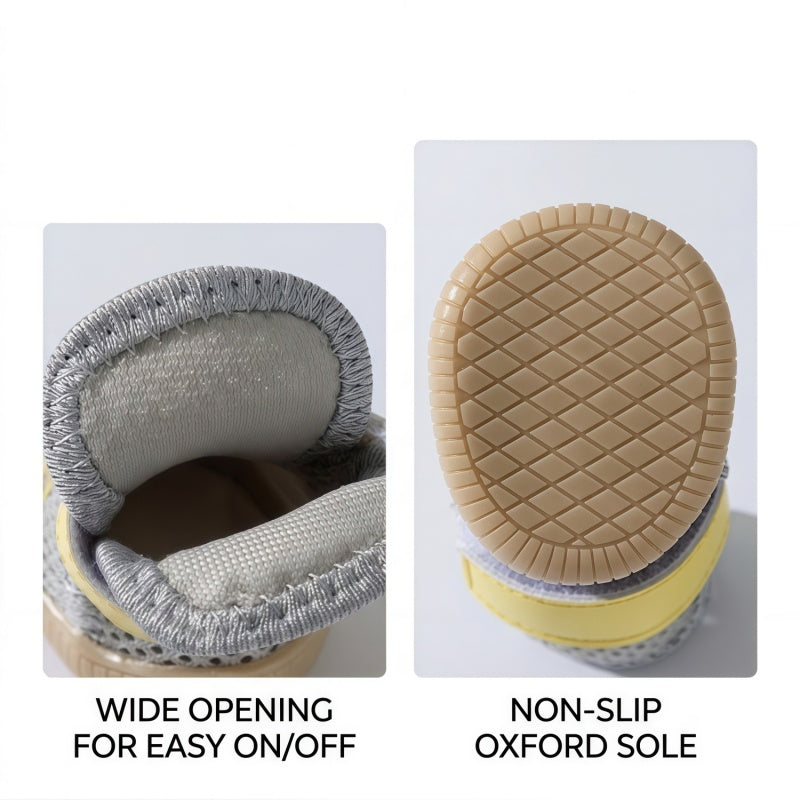 Breathable Mesh Dog Boots for Small Breeds - Non-Slip Pet Shoes with Adjustable Straps (Grey/Yellow)