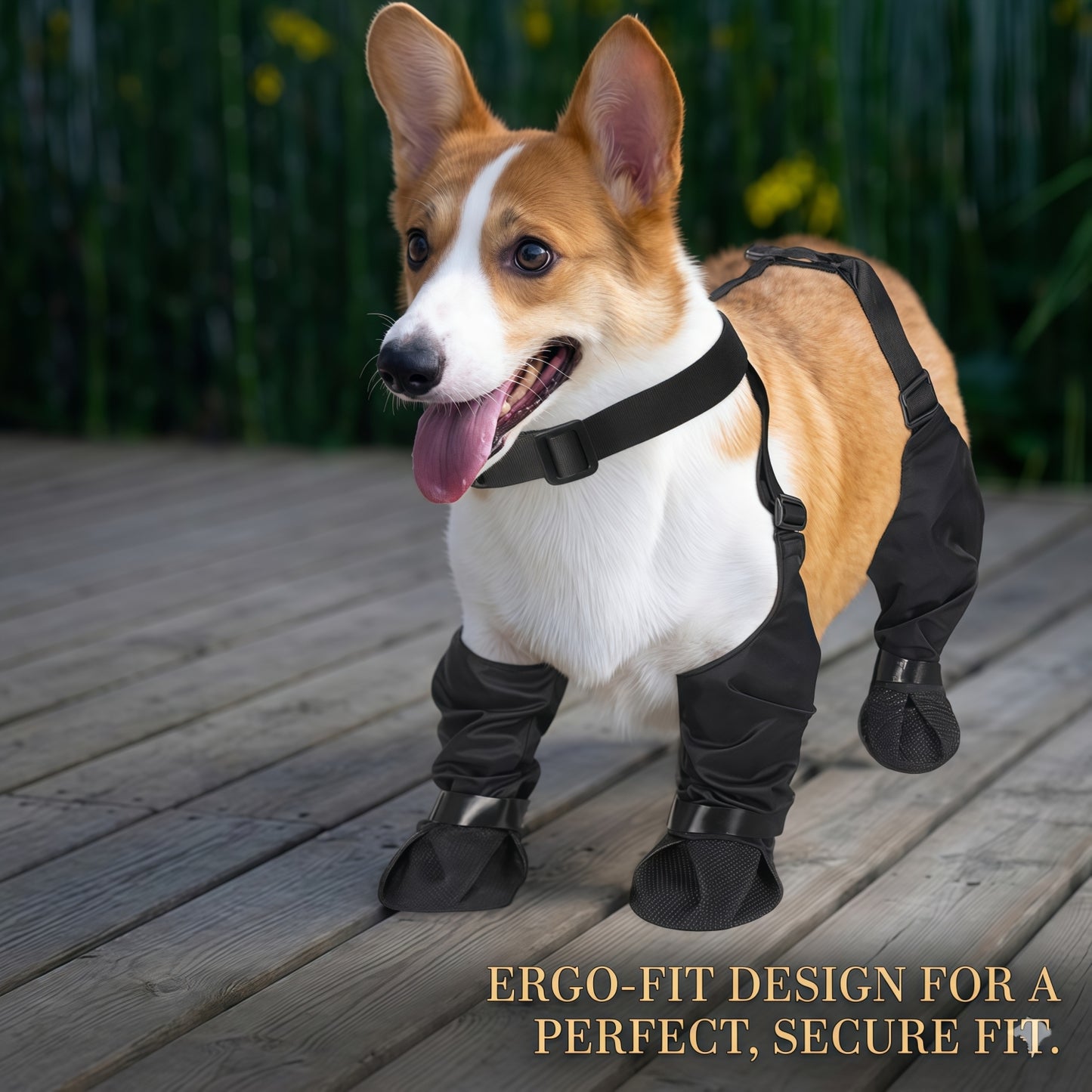 Adjustable Dog Suspender Boots with Anti-Slip Sole - Water-Resistant Pet Leggings