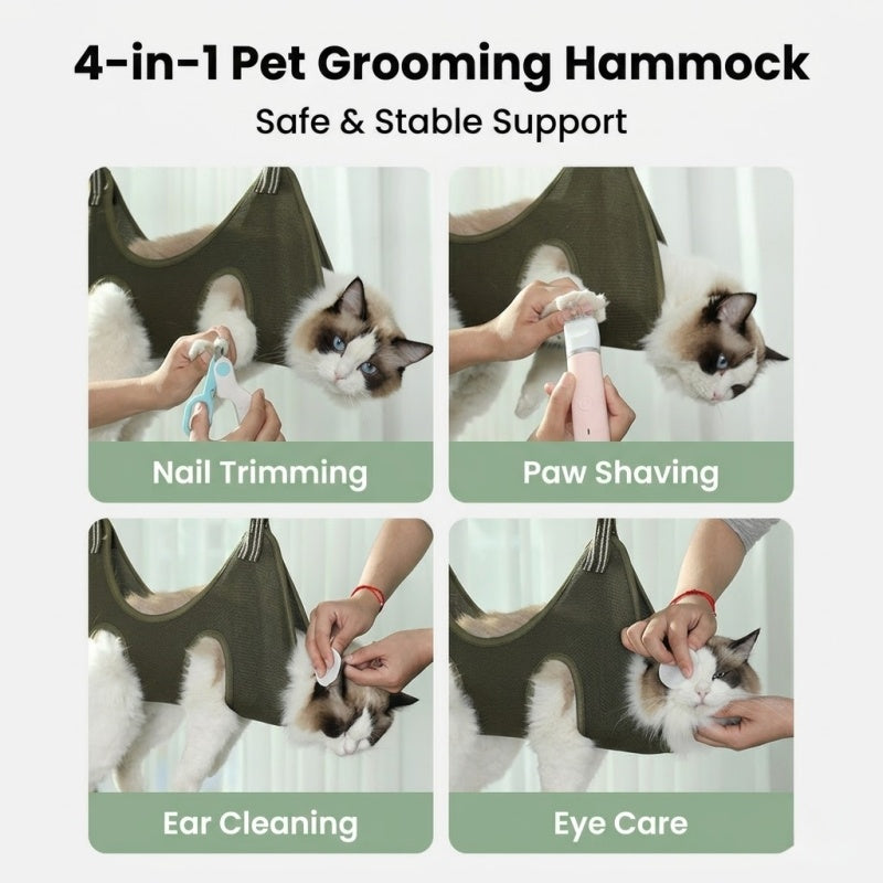 Breathable Mesh Pet Grooming Hammock Sling with Stainless Steel Hooks for Dogs & Cats - Safe Nail Trimming, Bathing, and Eye/Ear Care