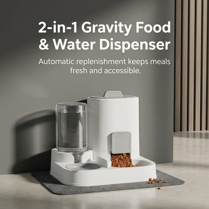 2-in-1 Gravity Pet Feeder and Water Dispenser Set for Cats & Small Dogs, Automatic Waterer & Dry Food Storage Station