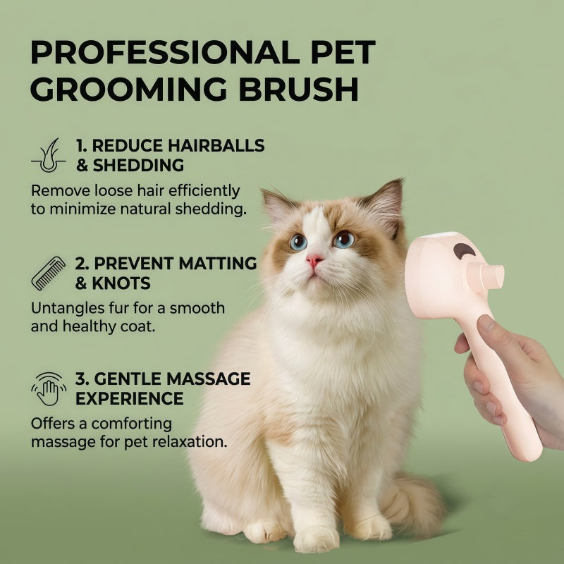 3-in-1 Electric Pet Steaming Brush with Spray, Self-Cleaning Grooming & Deshedding Comb for Cats and Dogs, USB Rechargeable