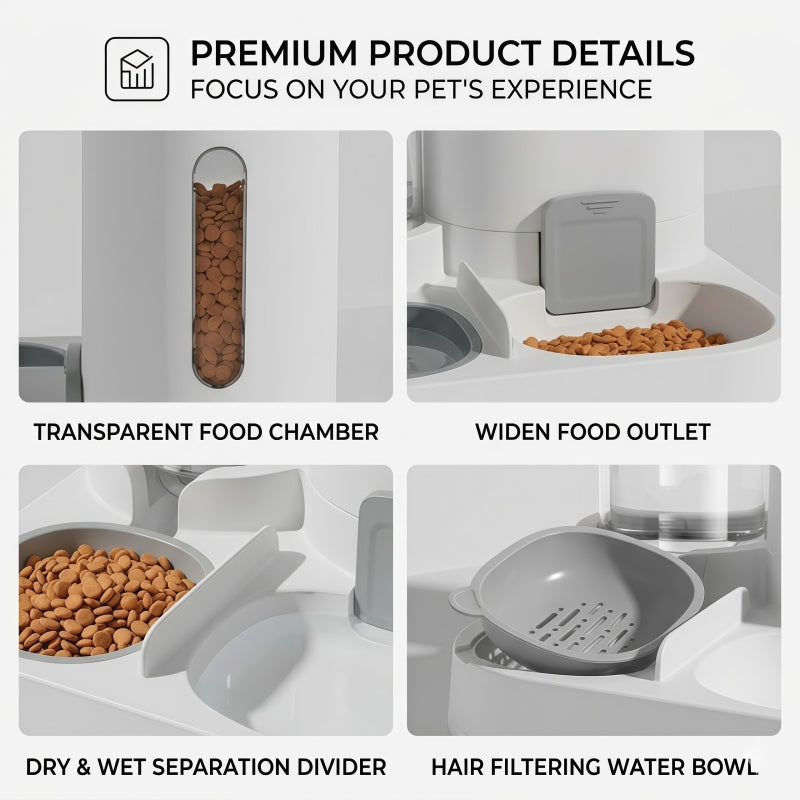 2-in-1 Gravity Pet Feeder and Water Dispenser Set for Cats & Small Dogs, Automatic Waterer & Dry Food Storage Station