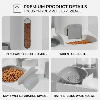 2-in-1 Gravity Pet Feeder and Water Dispenser Set for Cats & Small Dogs, Automatic Waterer & Dry Food Storage Station