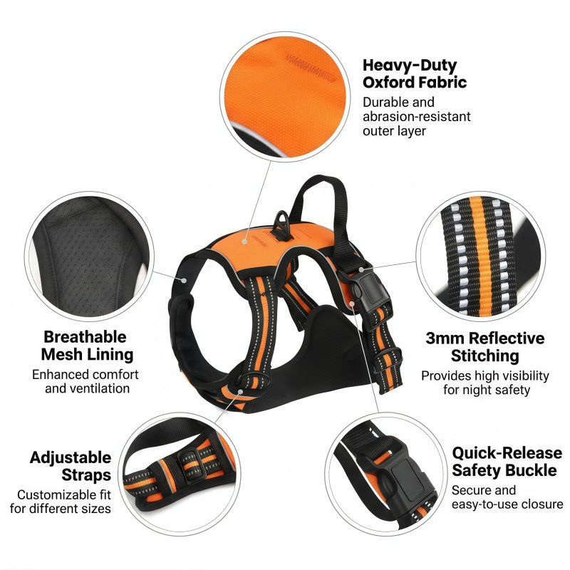Reflective No-Pull Dog Harness with Control Handle and Leash Set - Adjustable Breathable Padded Pet Vest for Small Medium Large Dogs