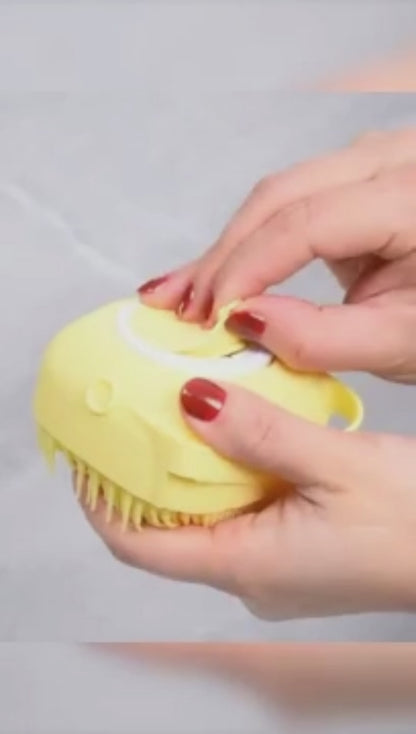 Soft Silicone Bath Brush & Pet Grooming Massager with Soap Dispenser, Ergonomic Non-Slip Body Scrubber