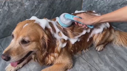 2-in-1 Pet Bath Brush with Liquid Soap Dispenser, Soft Silicone Grooming Massage Scrubber for Dogs and Cats